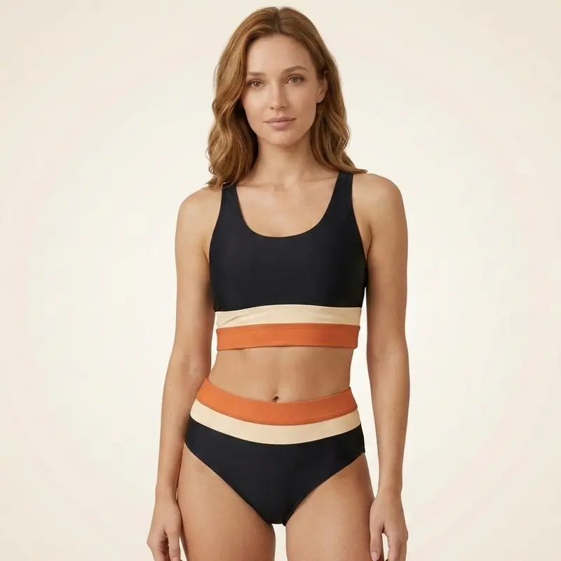 Carlena | Damskie Bikini Color Block z Topem Sportowym