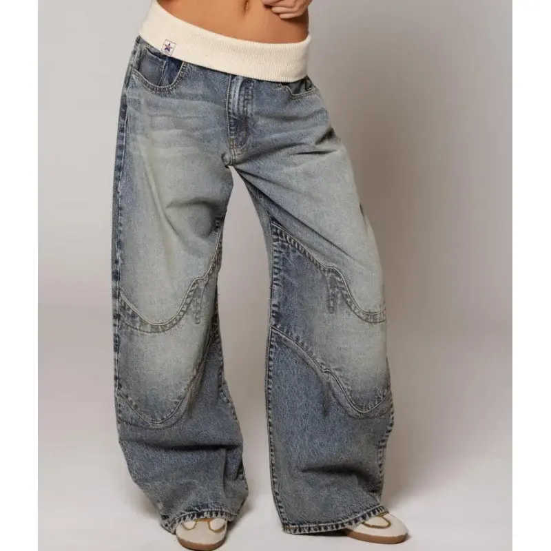Carlena | Damskie jeansy baggy z szeroką nogawką w stylu Y2K