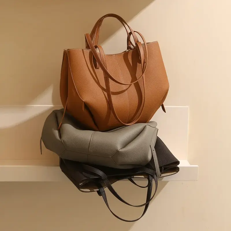 Carlena | Duża torebka damska shopper skórzana z długimi uchwytami