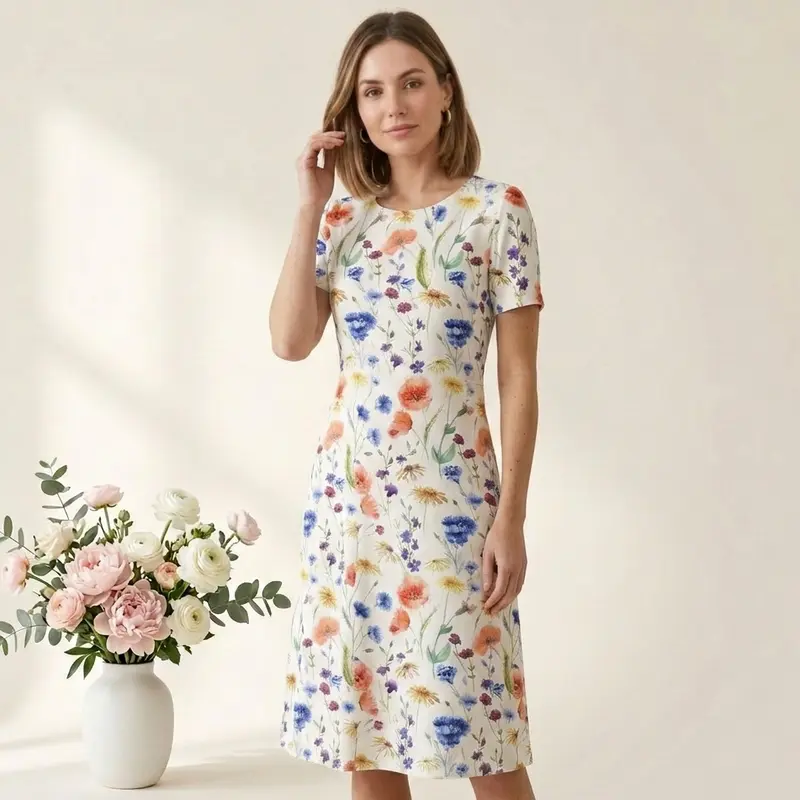 Carlena | Elegancka Bawełniana Sukienka Midi w Kwiatowy Wzór
