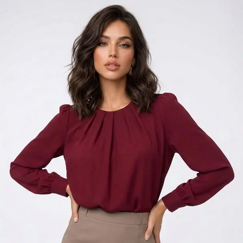 Carlena | Elegancka Bluzka z Plisowaną Górą i Rękawem 3/4