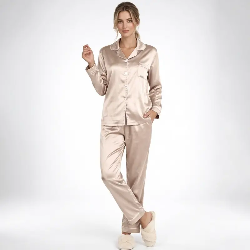 Carlena | Elegancka Satynowa Piżama Dwuczęściowa
