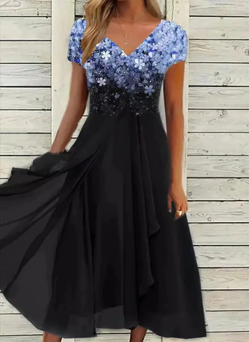 Carlena | Elegancka Sukienka Koktajlowa Midi z Kwiatowym Topem