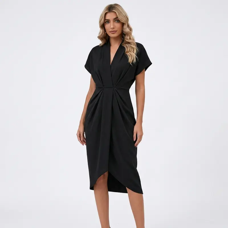 Carlena | Elegancka Sukienka Kopertowa Midi z Marszczeniem
