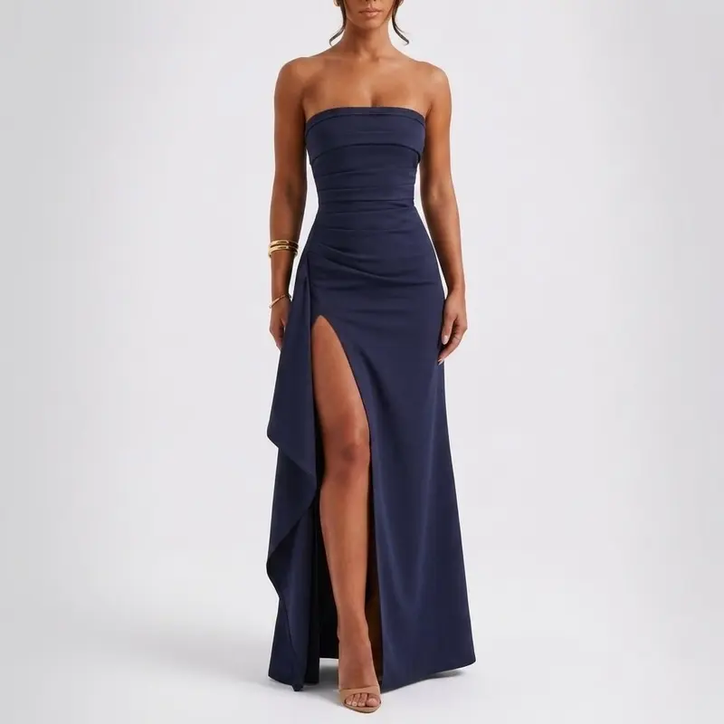 Carlena | Elegancka sukienka maxi bez ramiączek z rozcięciem