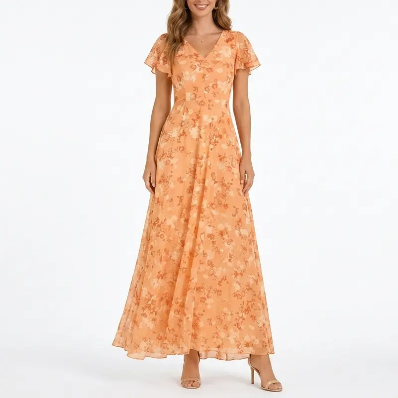 Carlena | Elegancka Sukienka Maxi w Kwiaty z Dekoltem V Lilia