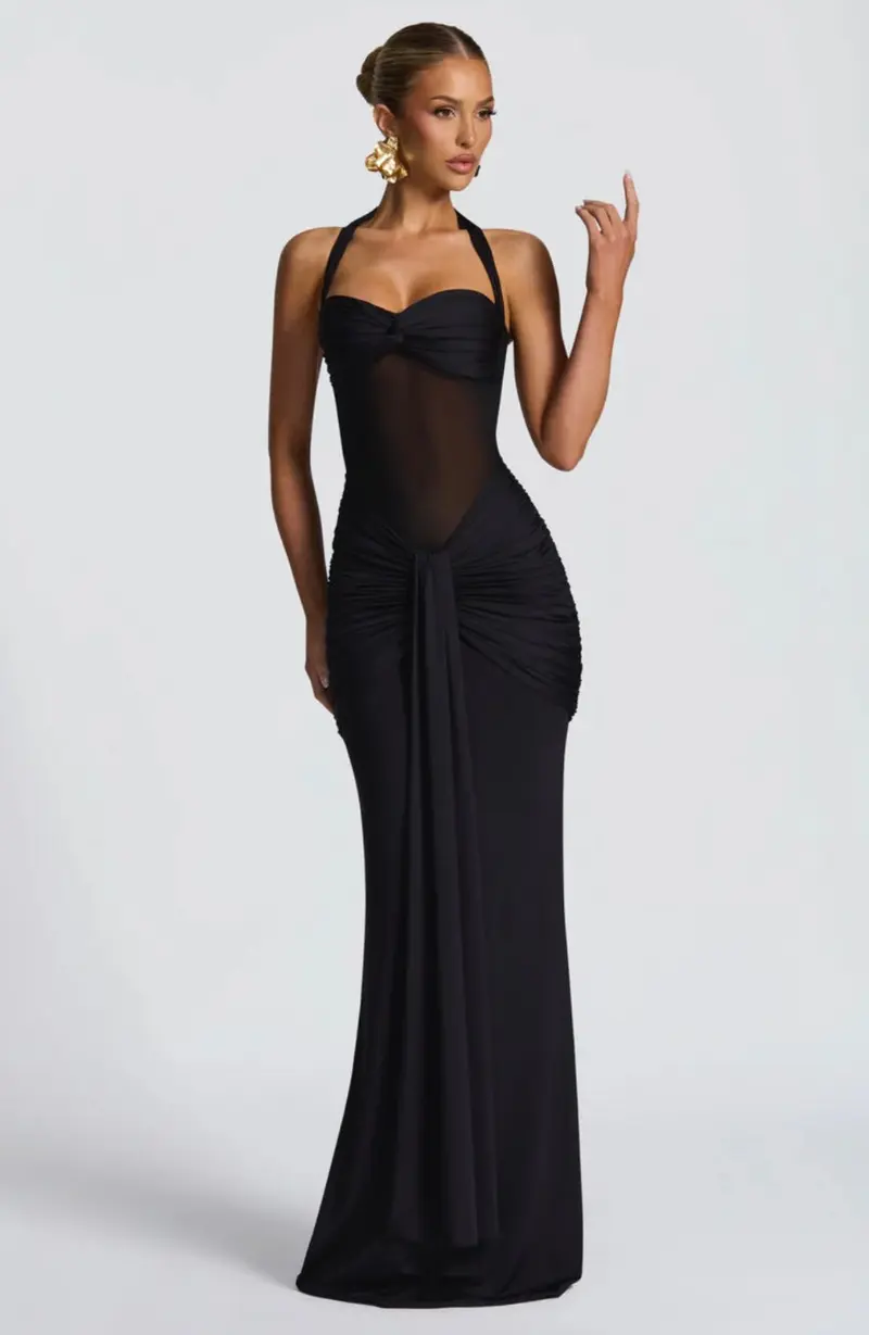 Carlena | Elegancka sukienka maxi z dekoltem halter