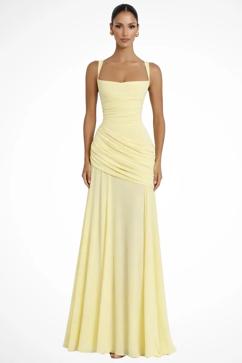 Carlena | Elegancka Sukienka Maxi z Kwadratowym Dekoltem