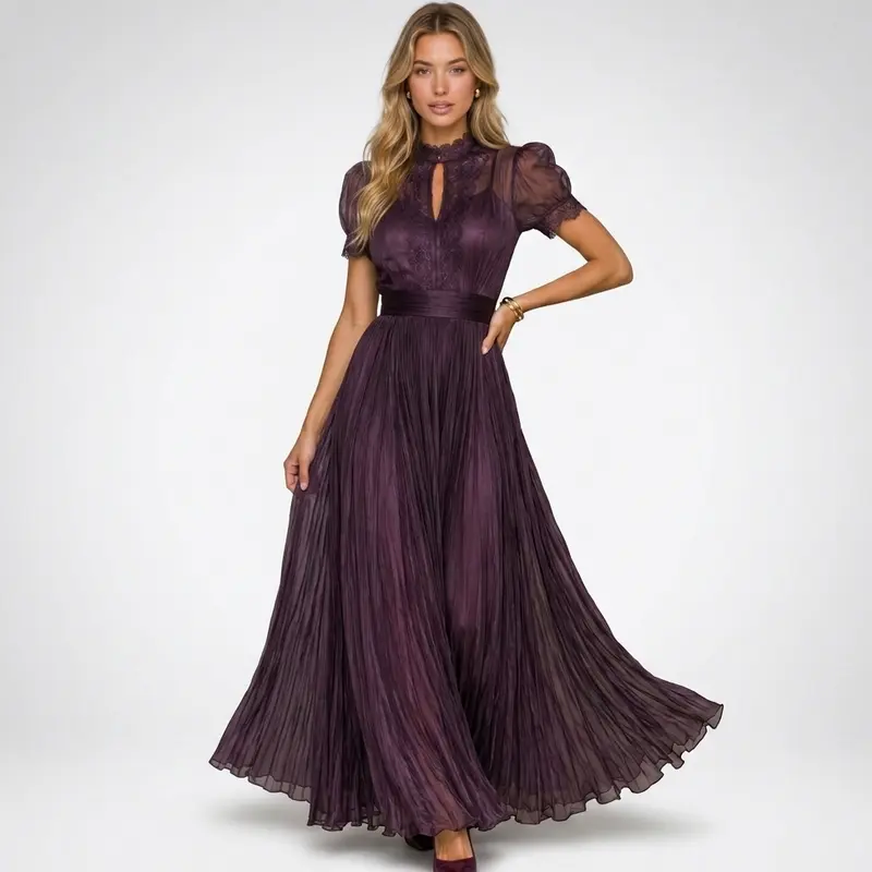Carlena | Elegancka Sukienka Maxi z Wysokim Kołnierzem