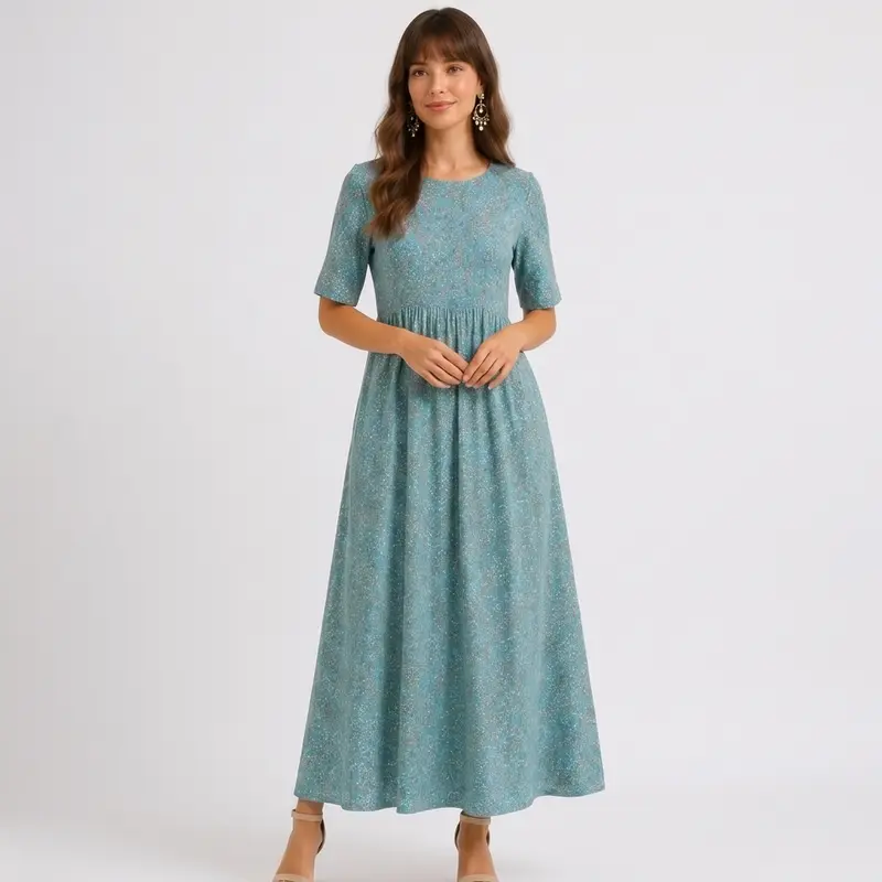 Carlena | Elegancka Sukienka Midi w Drobny Wzór z Rozkloszowaną Spódnicą