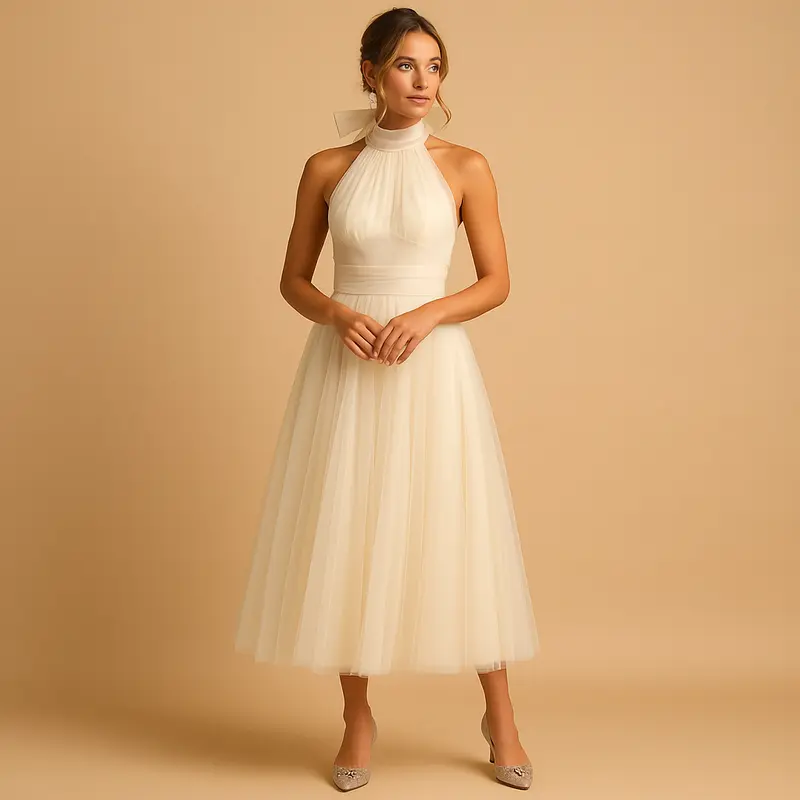 Carlena | Elegancka sukienka midi z halterowym dekoltem