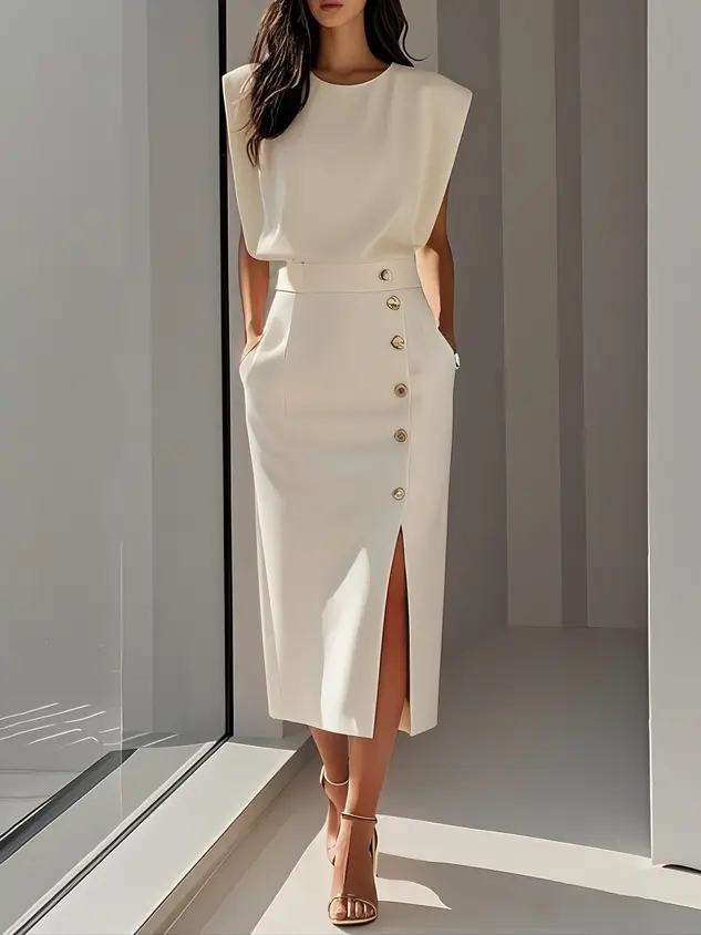 Carlena | Elegancka Sukienka Midi z Rozcięciem