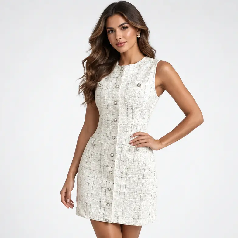 Carlena | Elegancka Sukienka Mini o Tweedowej Strukturze