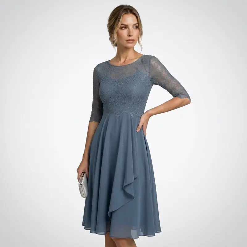 Carlena | Elegancka Sukienka Wizytowa z Koronką i Rękawem 3/4