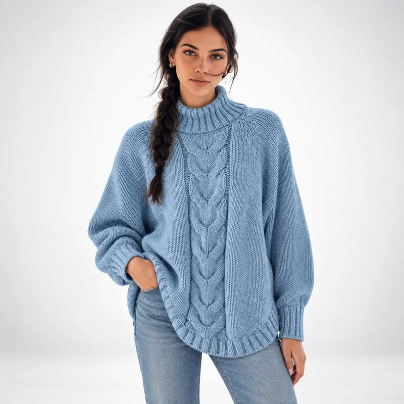 Carlena | Gruby Sweter Oversize z Warkoczowym Splotem