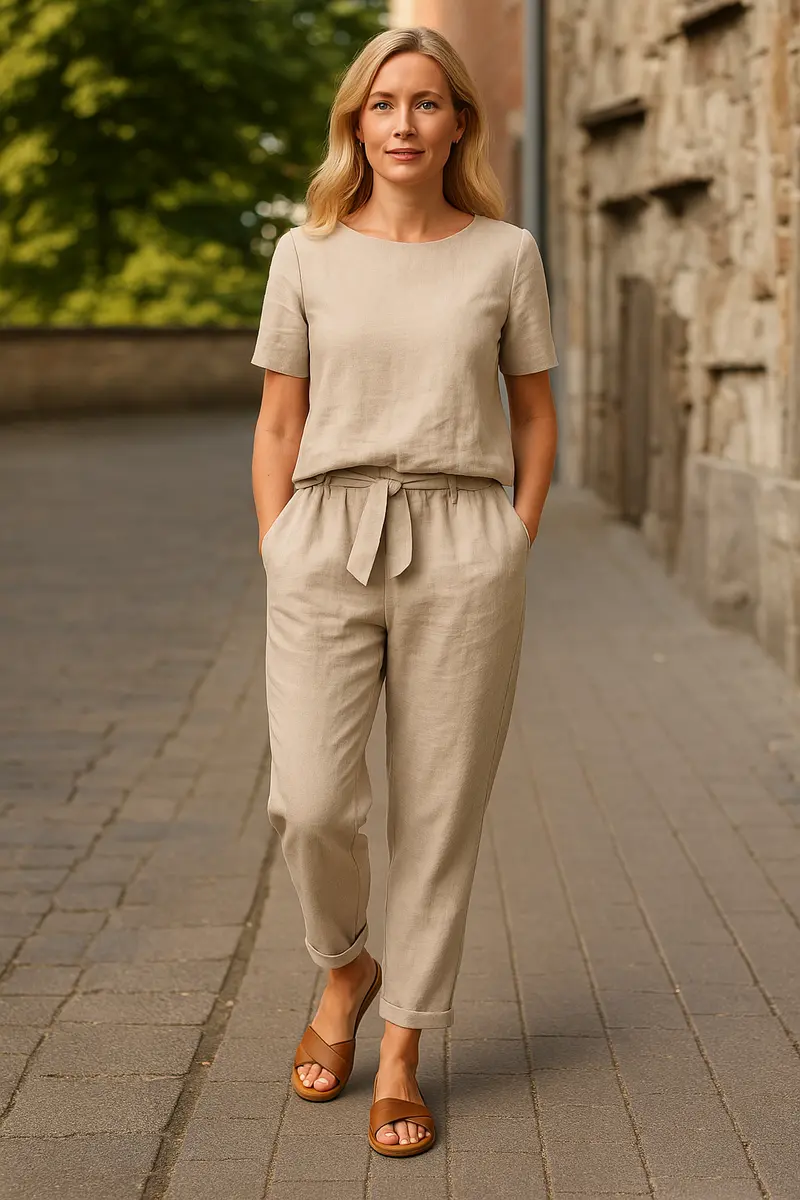 Carlena | Letni lniany komplet damski luźny i wygodny modelujący sylwetkę