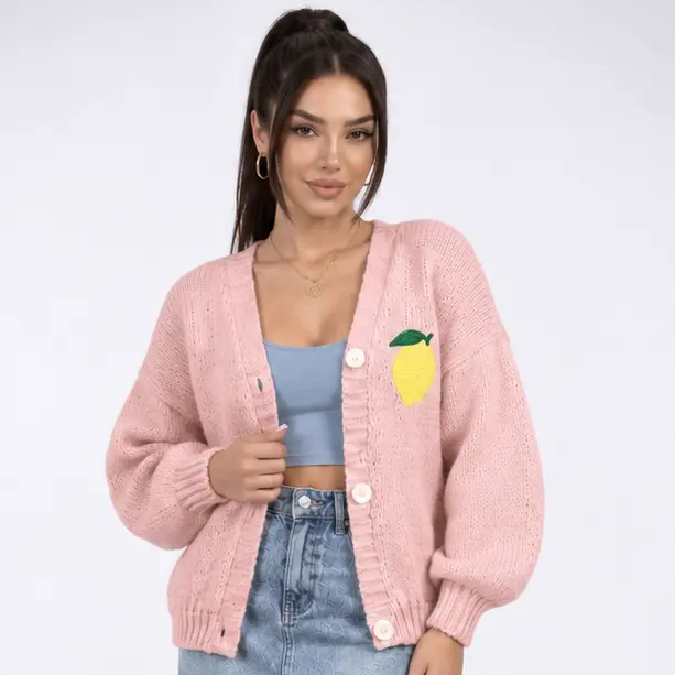 Carlena | Luźny Sweter z Motywem Cytryny