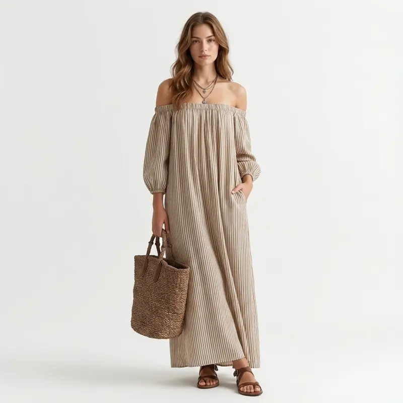 Carlena | Oversize Sukienka Maxi z Odkrytymi Ramionami i Luźnymi Rękawami