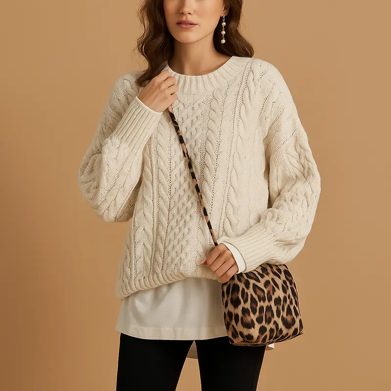 Carlena | Oversize’owy damski sweter z grubym splotem i okrągłym dekoltem | Grażyna