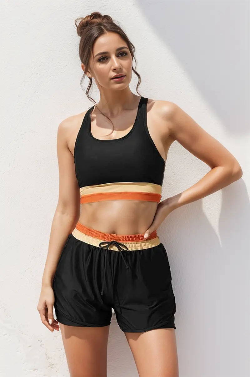 Carlena | Sportowe Bikini z Szortami i Zamkiem z Tyłu – Wysoki Stan i Modelujące Dopasowanie