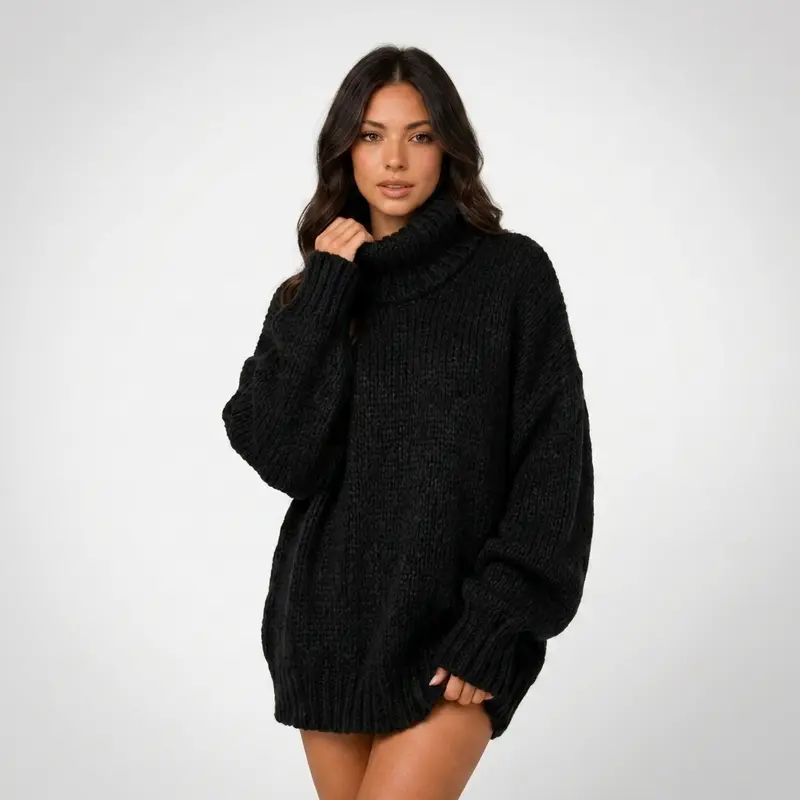 Carlena | Sweter Oversize z Szerokim Kołnierzem