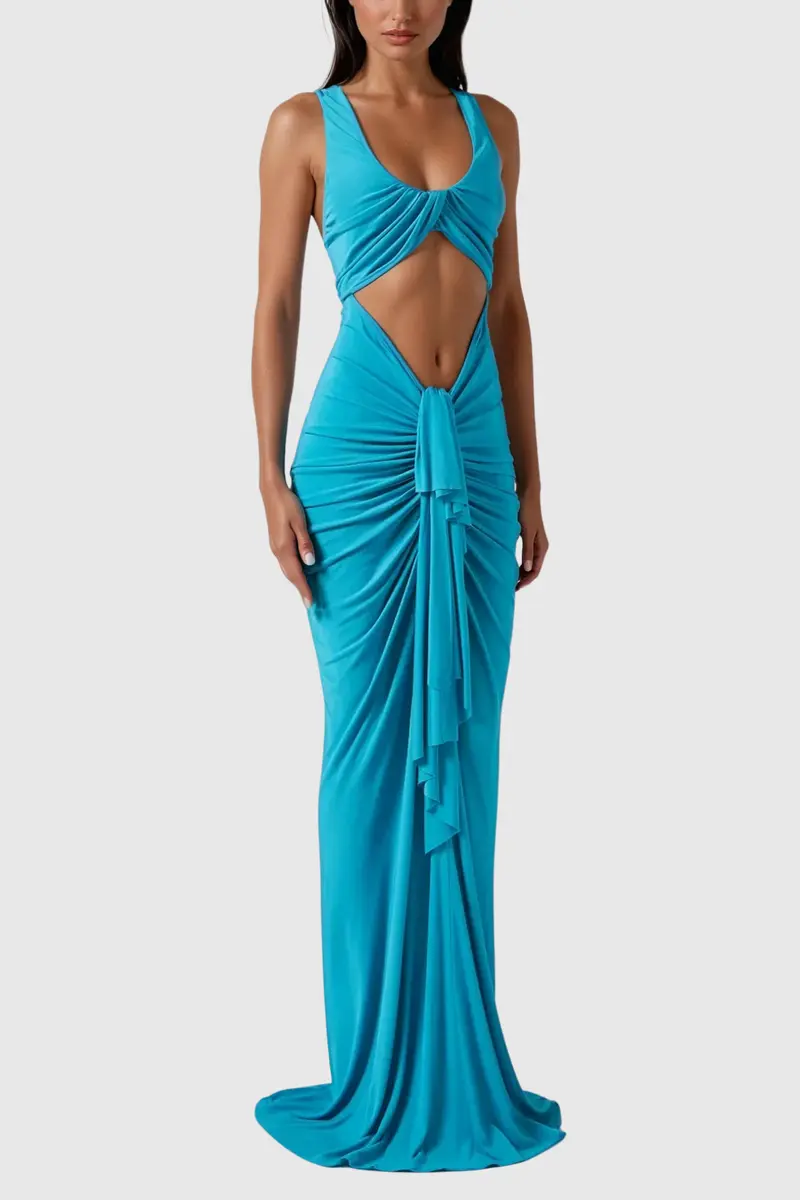 Carmine Ruch Cutout Lace Up Maxi Dress