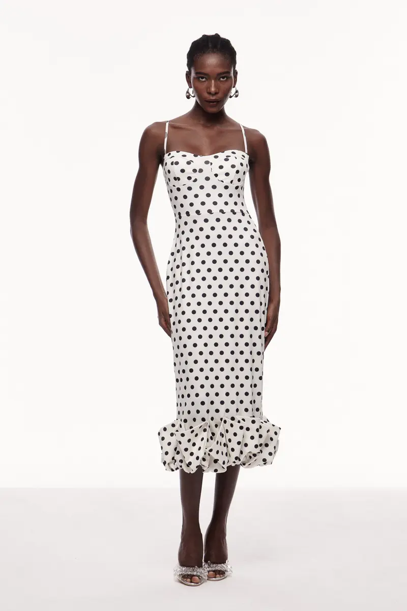 Cauan Dot Ruffle Bodycon Maxi Dress