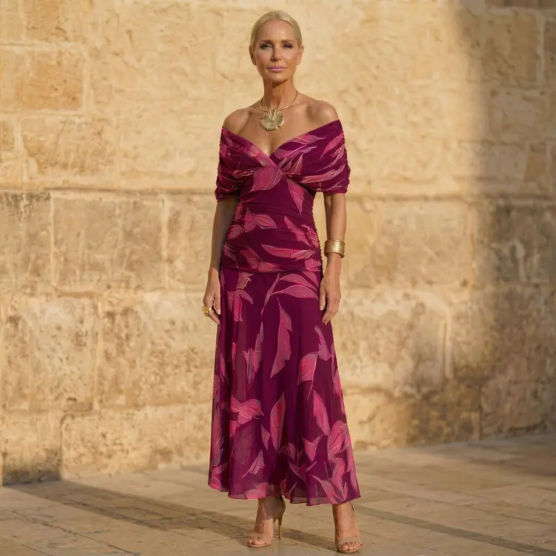 CELESTE | Elegantes Kleid mit Blättermuster