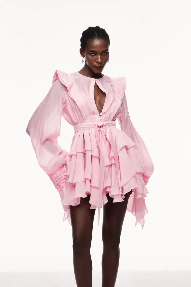 Celsus Ruffle Cutout Mini Dress In Pink