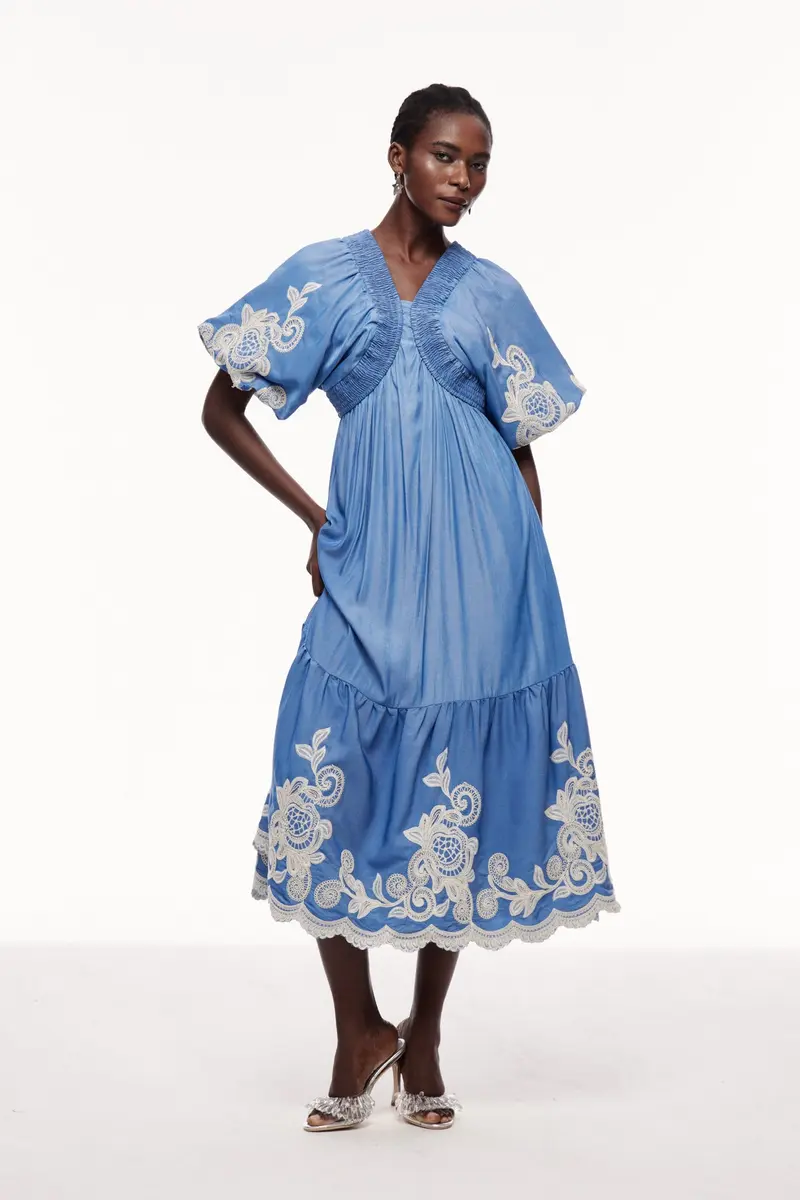 Cemre Embroidered Plunge Maxi Dress