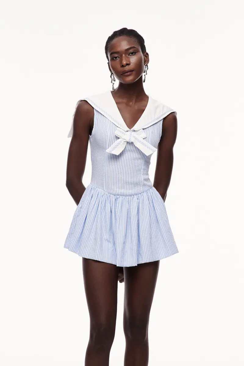 Cenhelm Stripe Bow Puffy Mini Dress