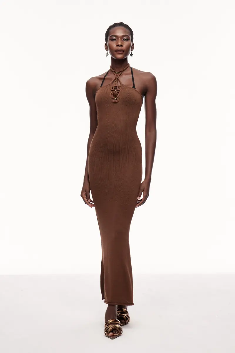 Cenric Cutout Halter Neck Knit Maxi Dress