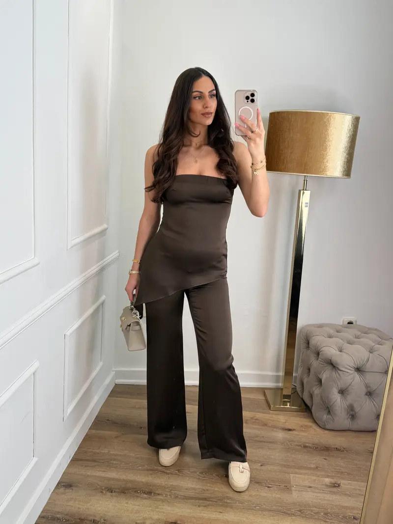 Christin satin set bruin