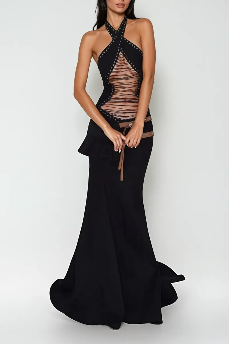 Cierra Lace Up Cutout Maxi Dress