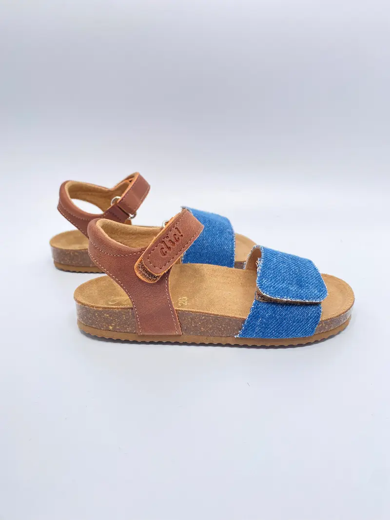 Clic! CL-grass denim cognac sandaal