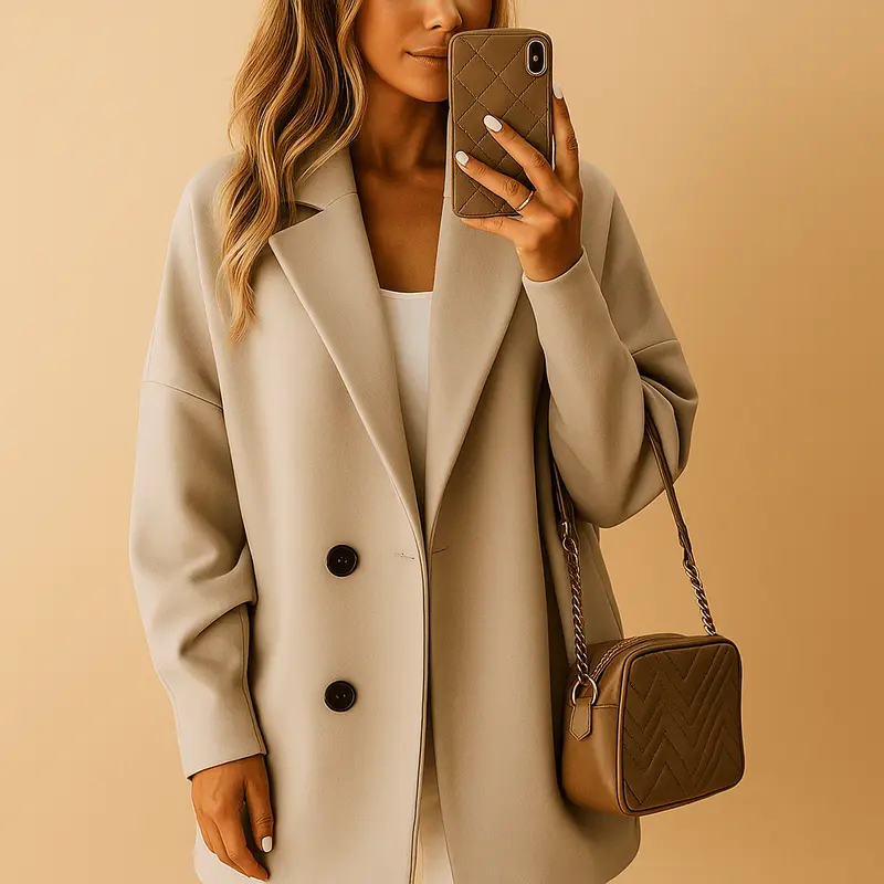 Coat Women Single Breasted Long Sleeve Extended Hemline Design