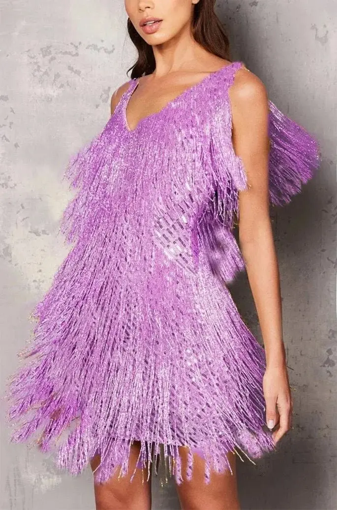 Cocktail Dress Women A-line Fit with Fringe and Sequin Accents Trim