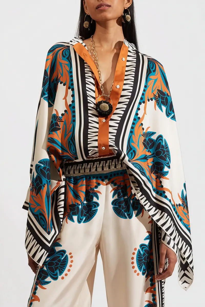 Completo Kimono di Seta con Pantaloni Ampi