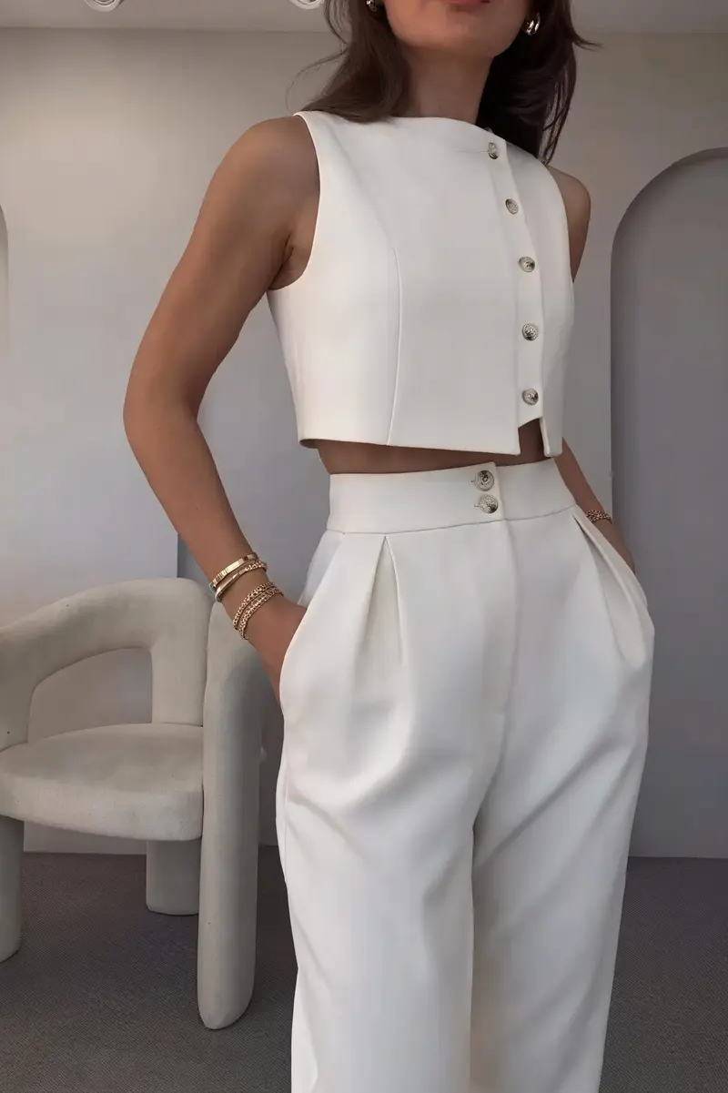 Completo Tailleur Crop con Pantaloni Ampi