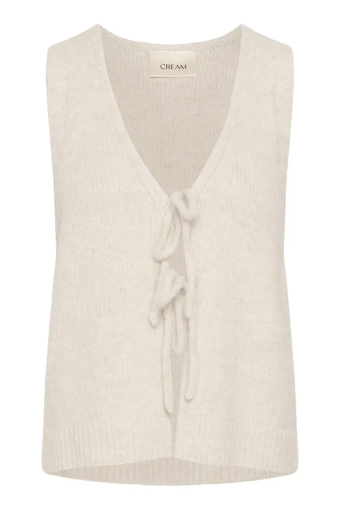 Cream gilet spencer zandkleur model CRCladine Knit Slipover oatmeal