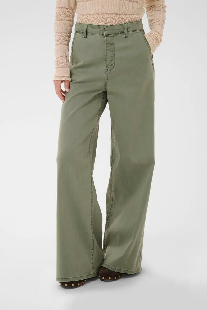 Cream jeans groen wide leg model CRvisti colored denim pant mulled basil