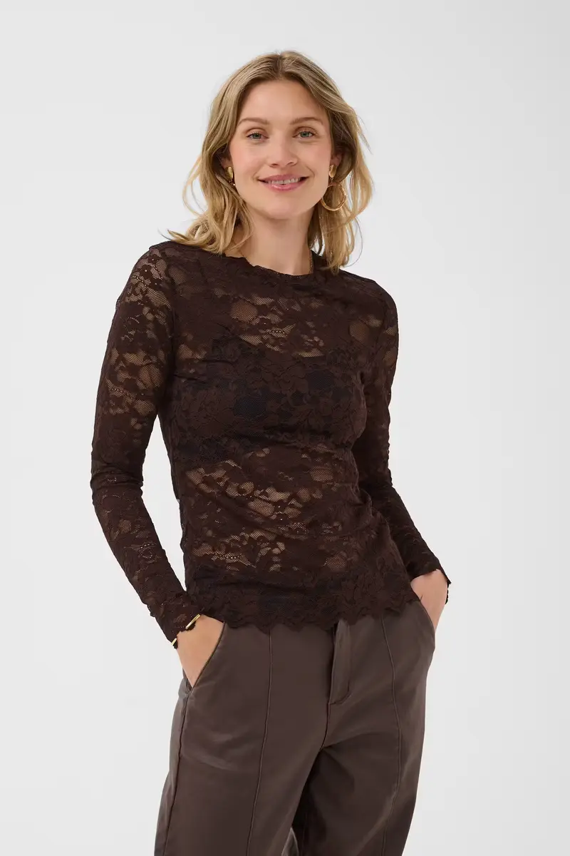 Cream kanten longsleeve bruin crpitia java brown