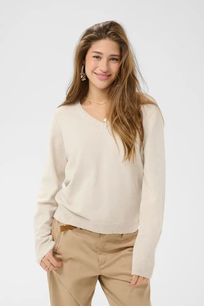 Cream trui beige zandkleur model CRdela knit pullover oat melange
