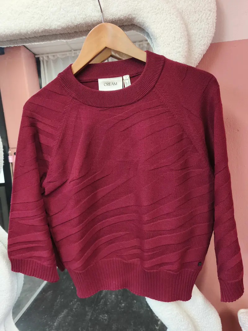 Cream trui driekwart mouw bordeaux rood model CRdela knit pullover cabernet