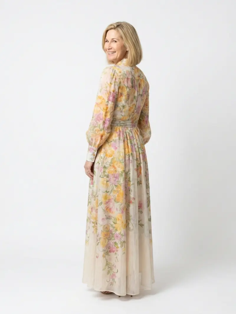 Cressida | Florales, transparentes Maxikleid mit langen Ärmeln