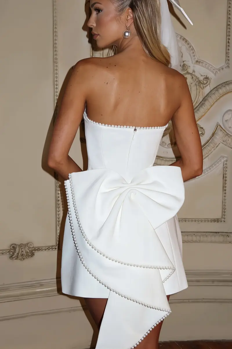 Damen Bandeau Minikleid Mit Schleife Und Blasenrock