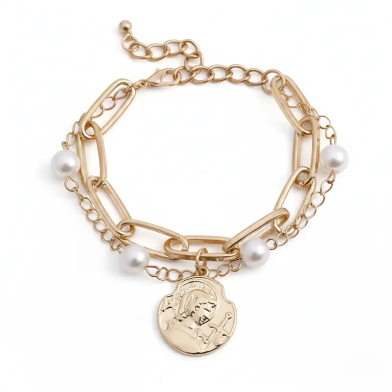 Damen Gliederarmband mit Perlen und Münzanhänger | Shop Nory