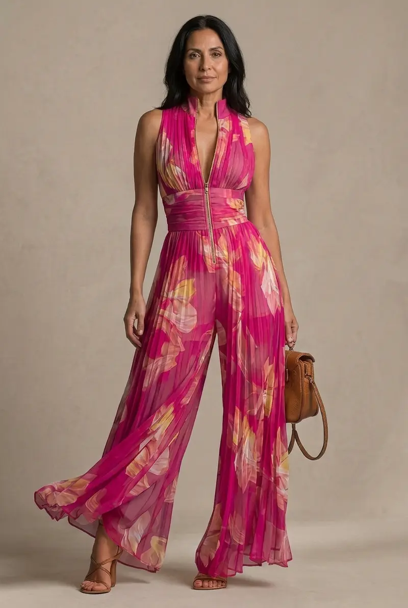 Damen Jumpsuit Mit Blumenmuster Und Weitem Bein