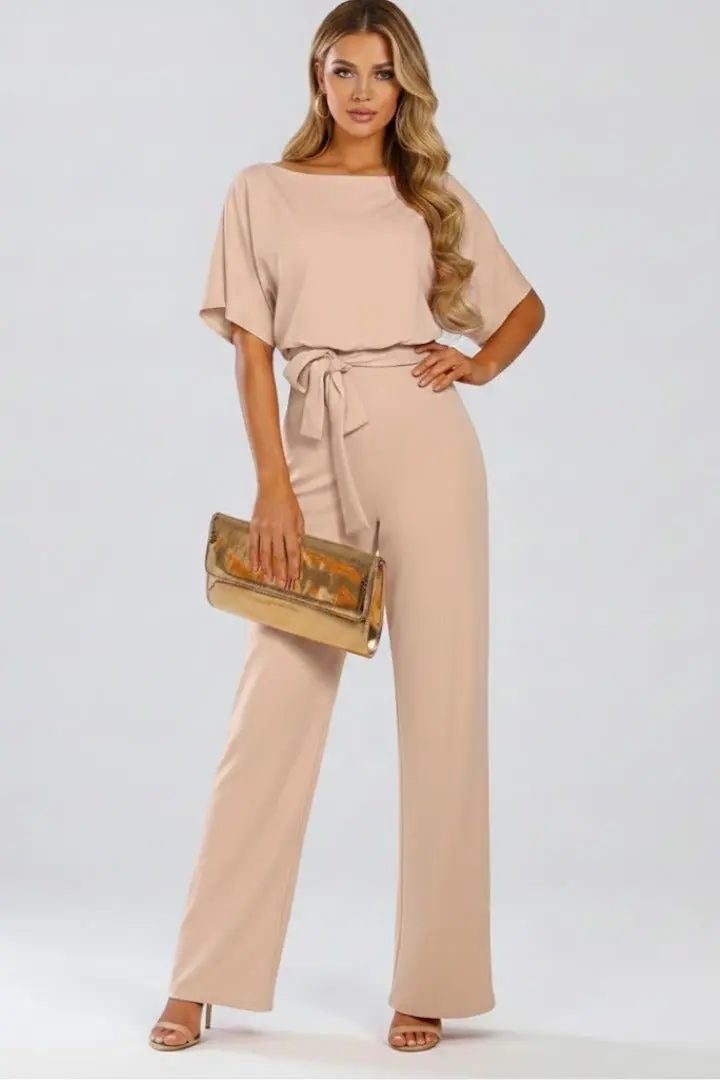 Damen Jumpsuit Mit Weitem Bein Und Gürtel