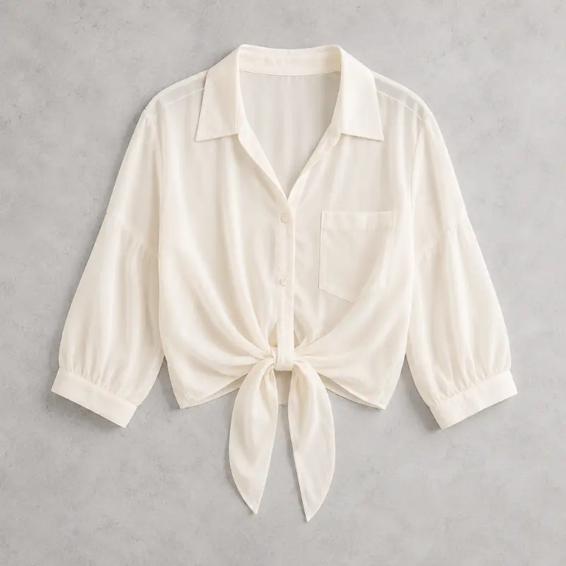 Damen Leinenbluse Aus Voile Mit Bindeband